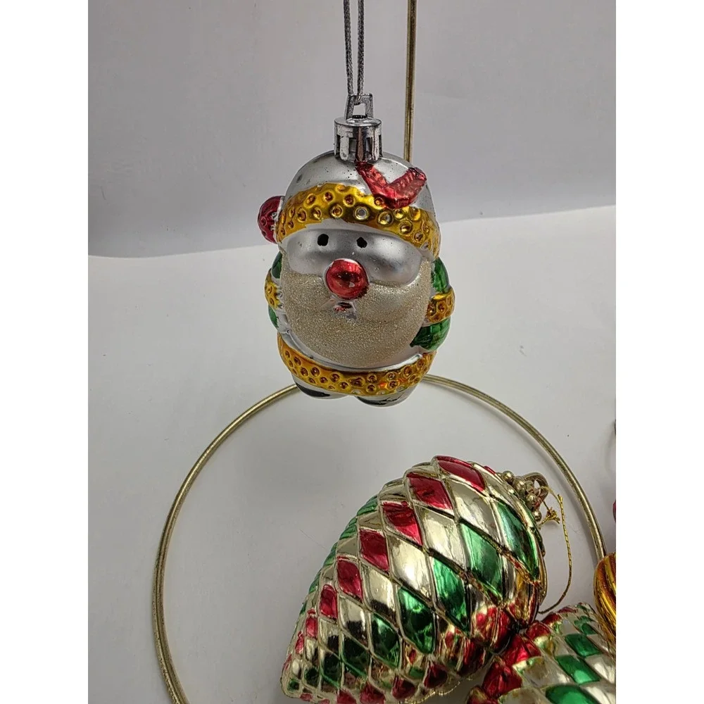 VTG Christmas Ornaments Lot 7Santa Snowman Pine Cone Red Green Gold Holiday